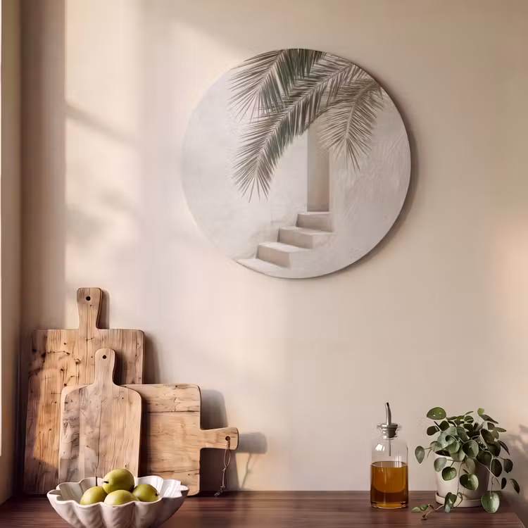 Akoestisch schilderij rond - Palmboom - Schaduw - Trap - Beige — 4