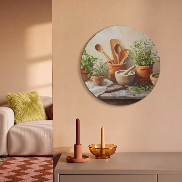 Akoestisch schilderij rond - Potten - Kruiden - Hout — 3