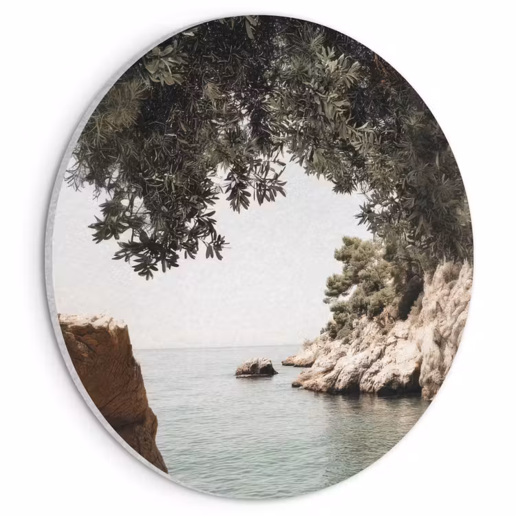 Akoestisch schilderij rond - Rotsen - Zee - Boom - Groen — 1