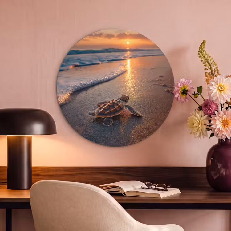 Akoestisch schilderij rond - Schildpad - strand - Zonsondergang — 2