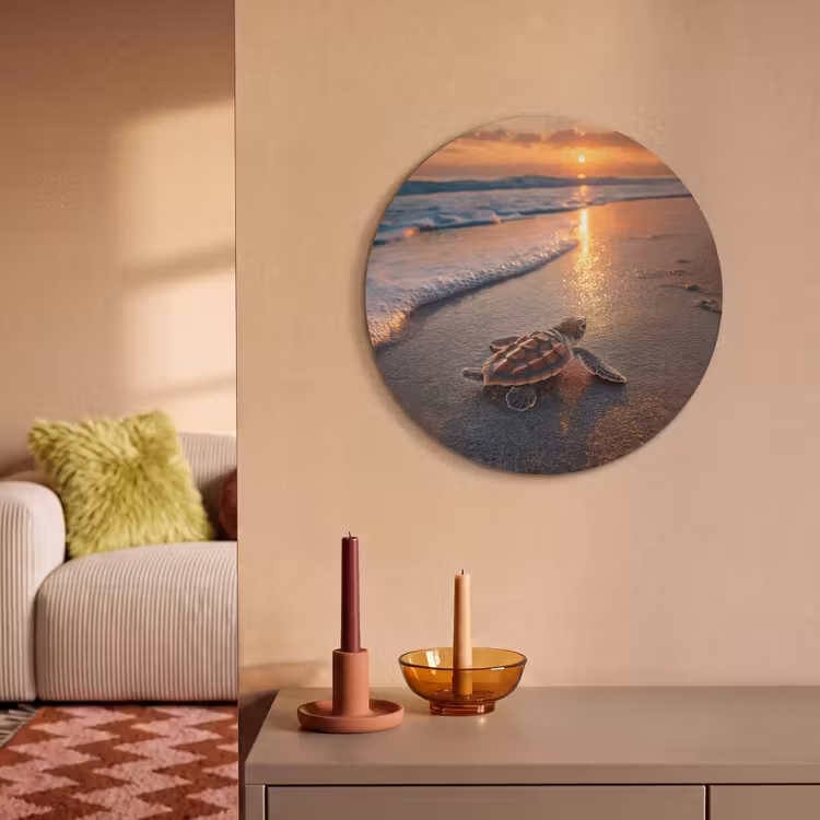 Akoestisch schilderij rond - Schildpad - strand - Zonsondergang — 3