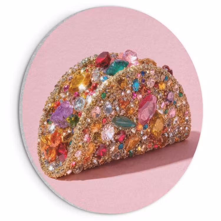 Akoestisch schilderij rond - Taco - Kleurrijk - Edelstenen - Goud — 1