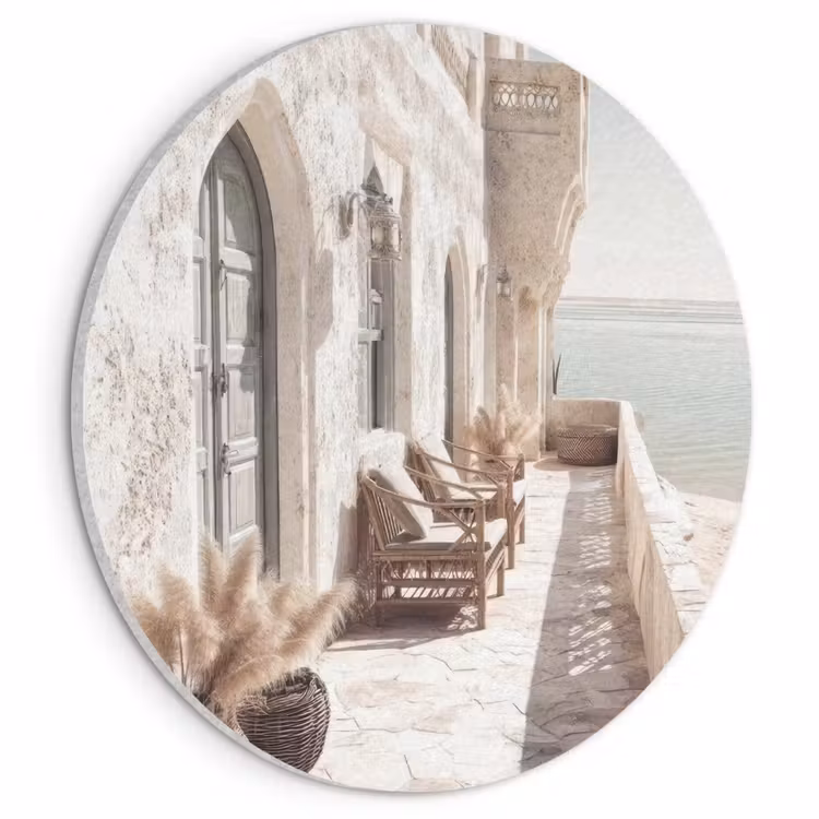 Akoestisch schilderij rond - Terras - Stoelen - Strand - Beige — 1