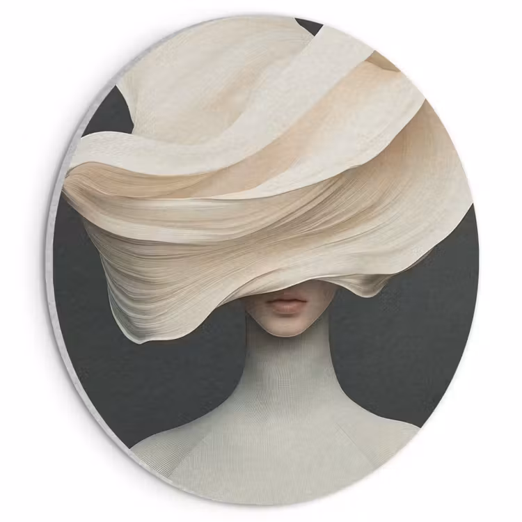 Akoestisch schilderij rond - Vrouw - Beige - hoed — 1