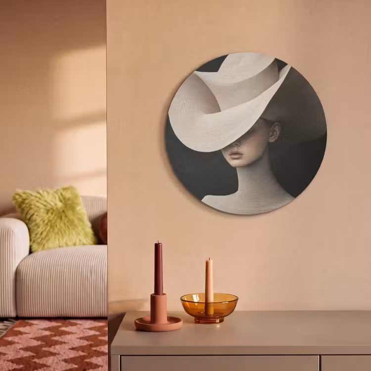 Akoestisch schilderij rond - Vrouw - Golvende - Hoed — 3