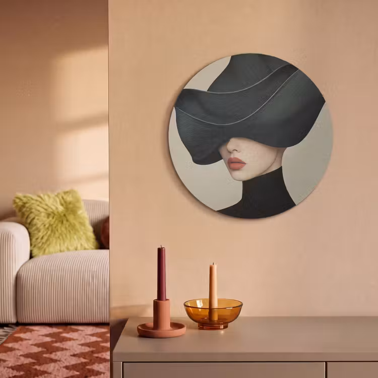 Akoestisch schilderij rond - Vrouw - Groen - Hoed — 3