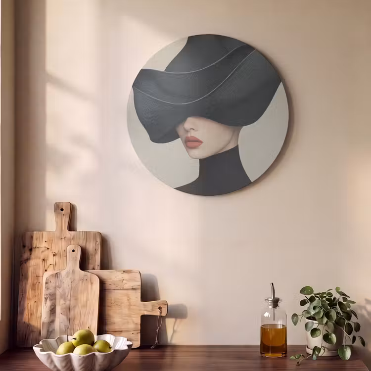 Akoestisch schilderij rond - Vrouw - Groen - Hoed — 4