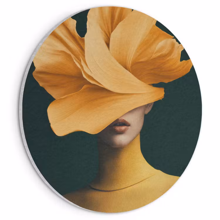 Akoestisch schilderij rond - Vrouw - Hoed - Geel — 1