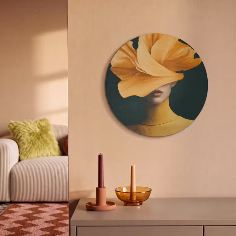 Akoestisch schilderij rond - Vrouw - Hoed - Geel — 3