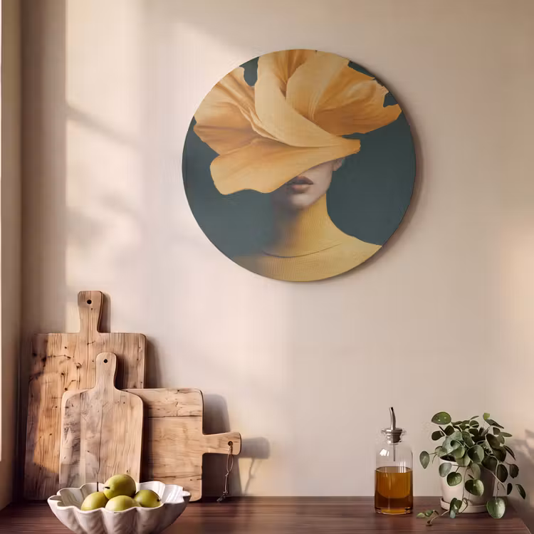 Akoestisch schilderij rond - Vrouw - Hoed - Geel — 4