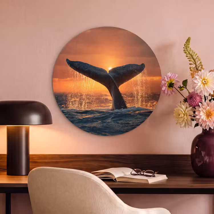 Akoestisch schilderij rond - Walvis staart - Water - Zonsondergang — 2