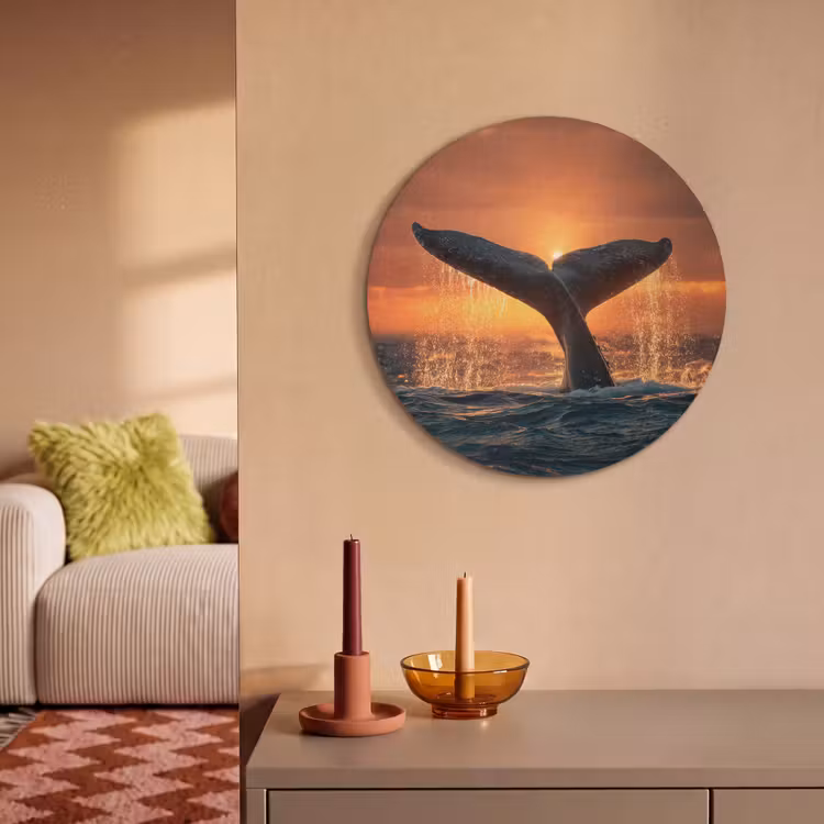 Akoestisch schilderij rond - Walvis staart - Water - Zonsondergang — 3