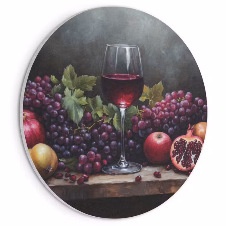 Akoestisch schilderij rond - Wijn - Fruit - Stilleven — 1