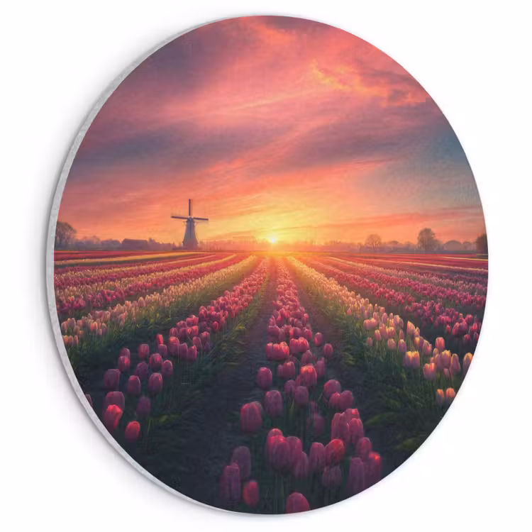 Akoestisch schilderij rond - Windmolen - Zonsondergang - Landschap — 1