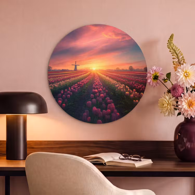 Akoestisch schilderij rond - Windmolen - Zonsondergang - Landschap — 2