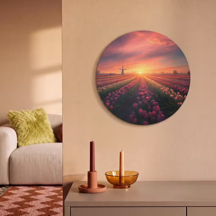 Akoestisch schilderij rond - Windmolen - Zonsondergang - Landschap — 3