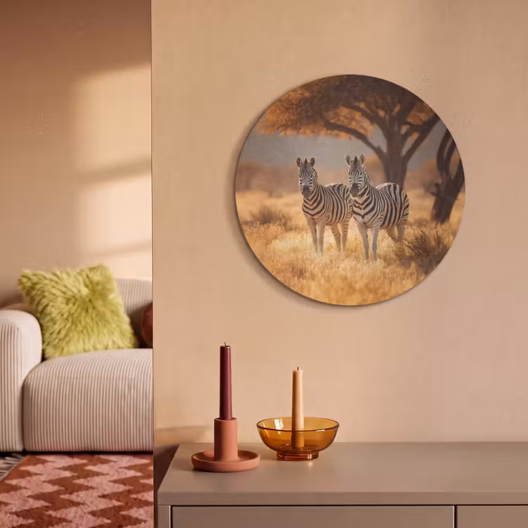 Akoestisch schilderij rond - Zebra's - Savannelandschap - Gras — 3