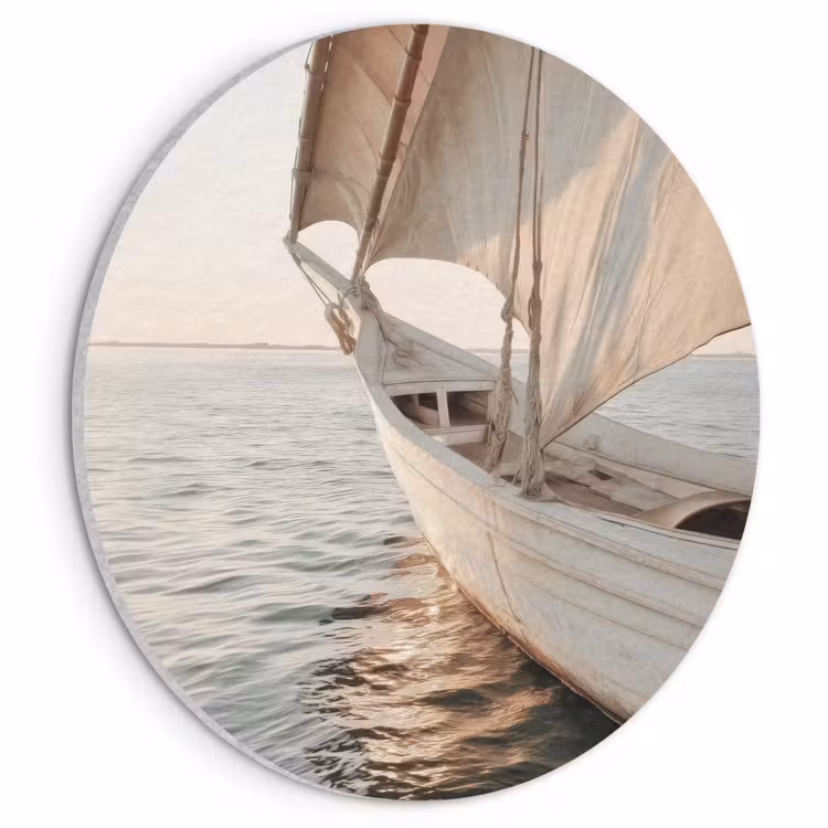 Akoestisch schilderij rond - Zeilboot - Zee - Beige - Zon — 1