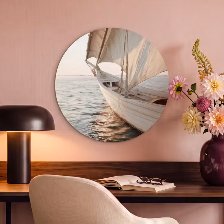 Akoestisch schilderij rond - Zeilboot - Zee - Beige - Zon — 2