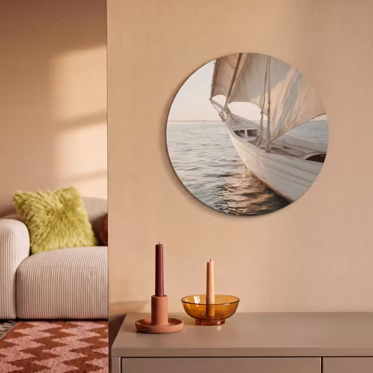 Akoestisch schilderij rond - Zeilboot - Zee - Beige - Zon — 3