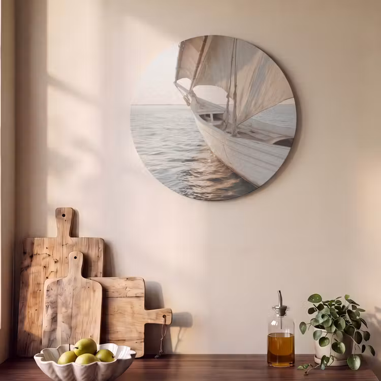 Akoestisch schilderij rond - Zeilboot - Zee - Beige - Zon — 4