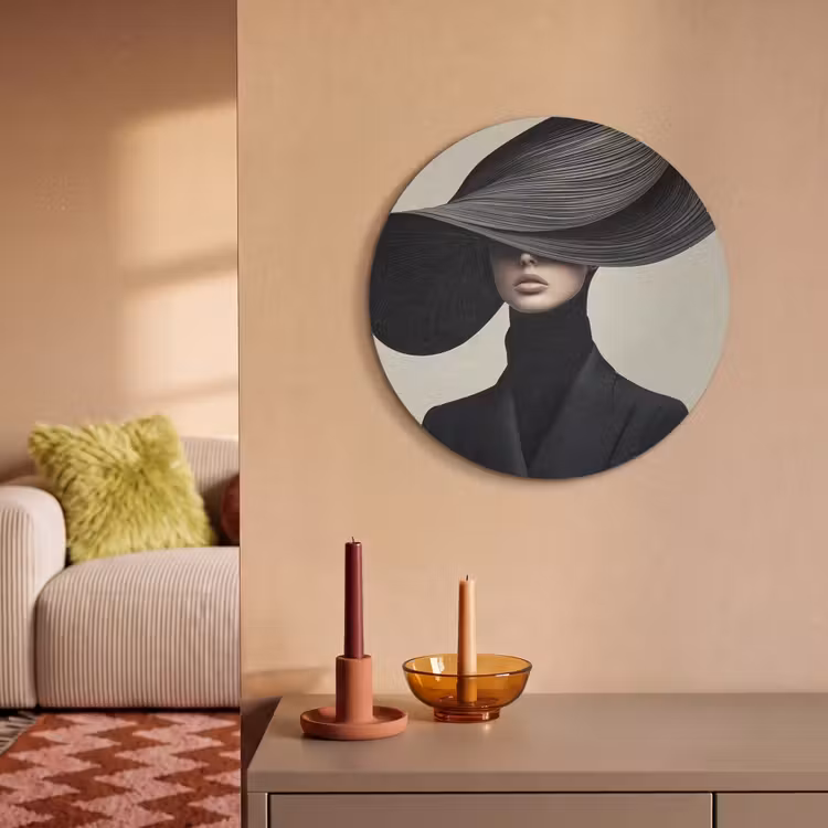 Akoestisch schilderij rond - Zwart - Vrouw - Hoed — 3