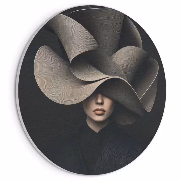 Akoestisch schilderij rond - Zwarte - Hoed - Vrouw — 1