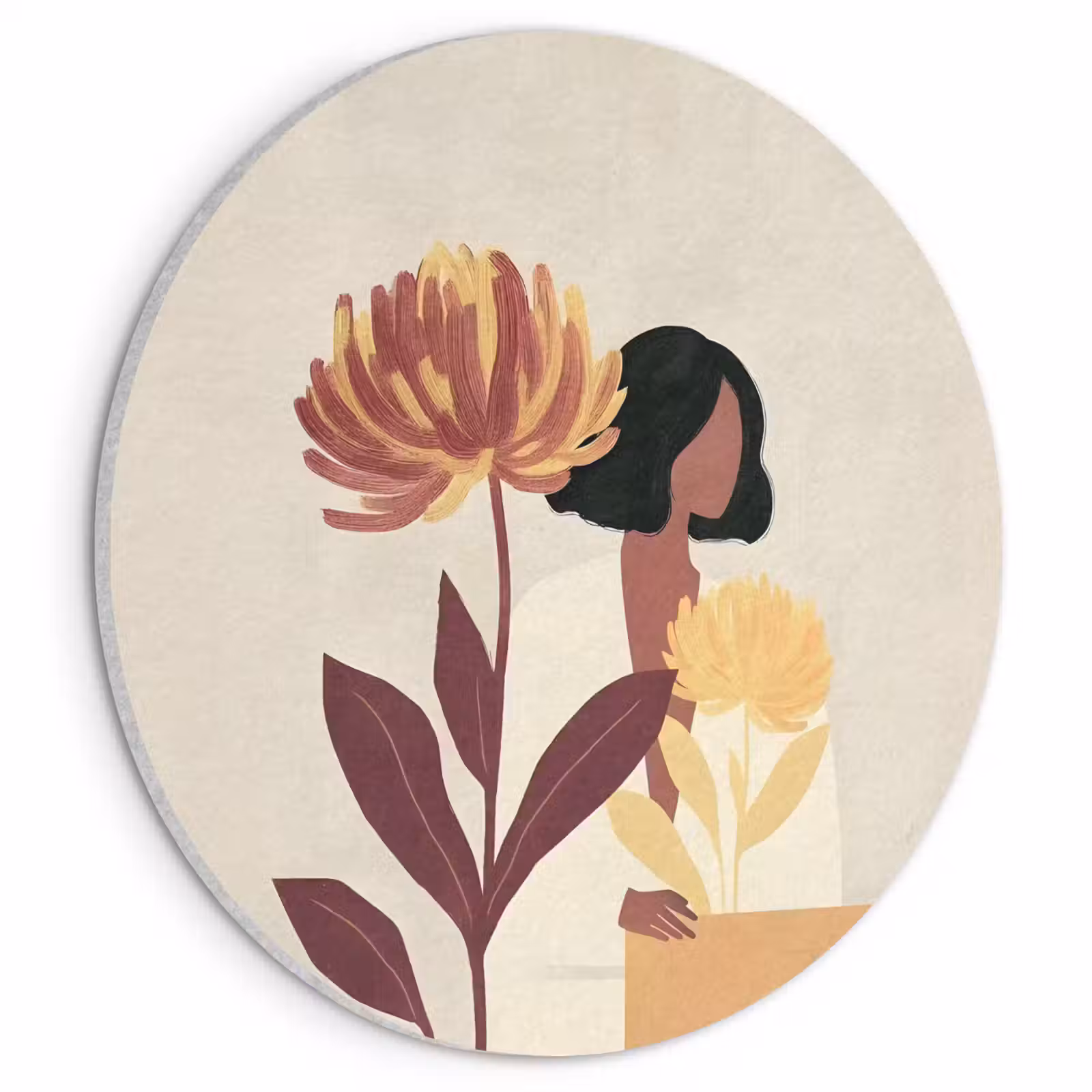 Akoestisch schilderij rond - Vrouw - Minimalistisch - Bloem — 1