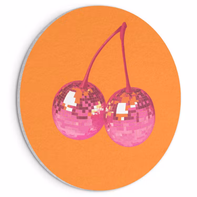 Akoestisch schilderij rond - Discoballen - Kers - Spiegels - Roze — 1