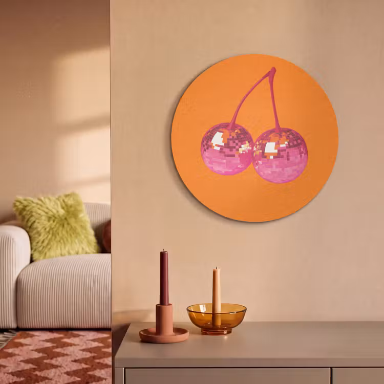 Akoestisch schilderij rond - Discoballen - Kers - Spiegels - Roze — 3