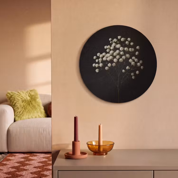 Akoestisch schilderij rond - Gipskruid - Bloemetjes - Wit - Minimalistisch — 3
