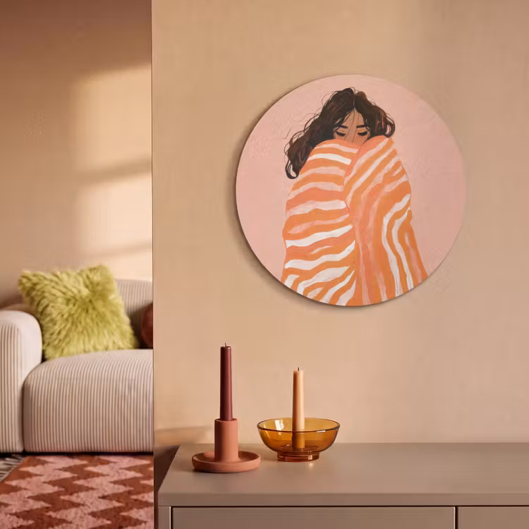 Akoestisch schilderij rond - Meisje - Deken - Gestreept - Oranje — 3