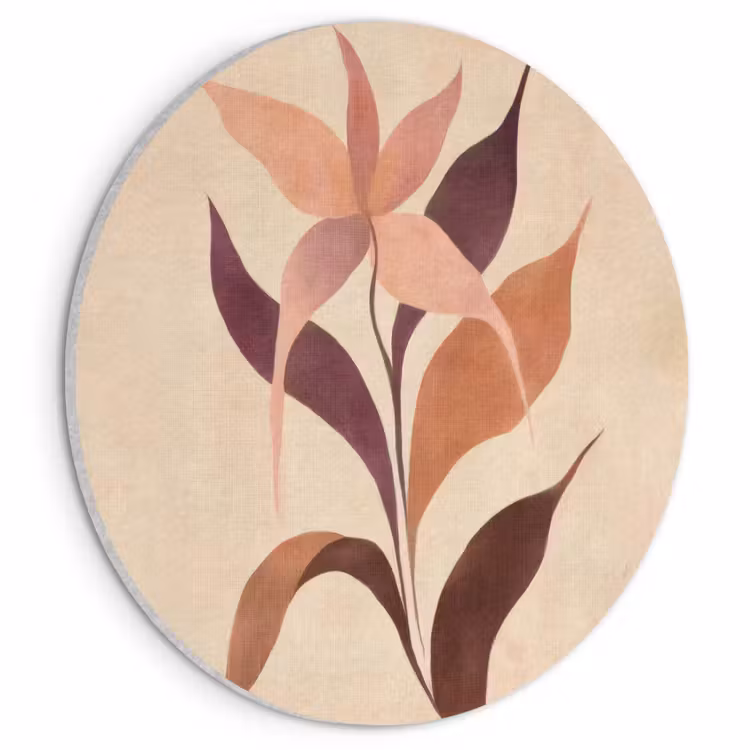 Akoestisch schilderij rond - Minimalistisch - Bloem - Bladeren - Beige — 1