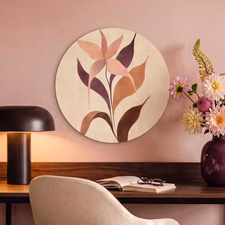 Akoestisch schilderij rond - Minimalistisch - Bloem - Bladeren - Beige — 2