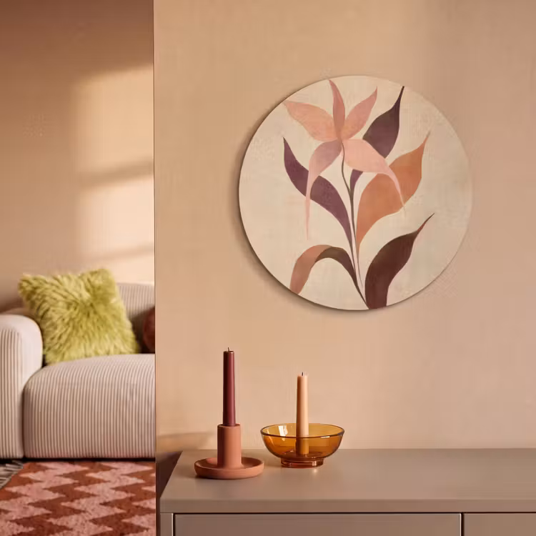 Akoestisch schilderij rond - Minimalistisch - Bloem - Bladeren - Beige — 3