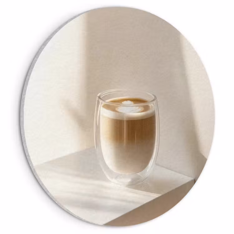 Akoestisch schilderij rond - Mok - Latte - Minimalistisch - Schaduw — 1