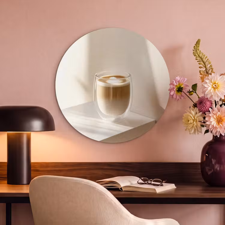 Akoestisch schilderij rond - Mok - Latte - Minimalistisch - Schaduw — 2