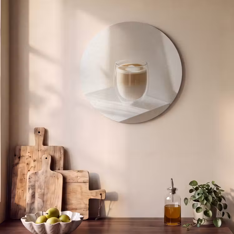 Akoestisch schilderij rond - Mok - Latte - Minimalistisch - Schaduw — 4