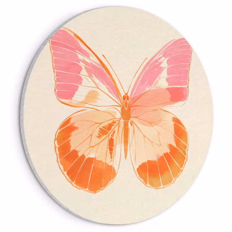 Akoestisch schilderij rond - Oranje - Vlinder - Minimalistisch — 1