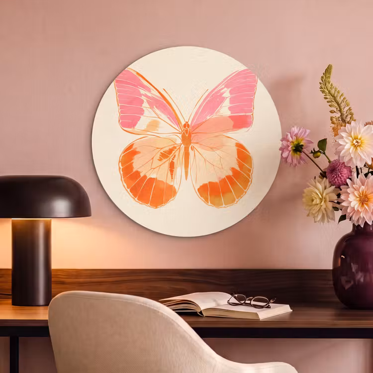 Akoestisch schilderij rond - Oranje - Vlinder - Minimalistisch — 2
