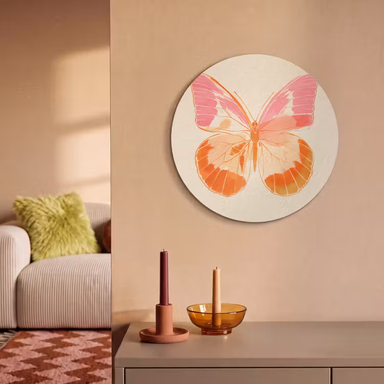 Akoestisch schilderij rond - Oranje - Vlinder - Minimalistisch — 3