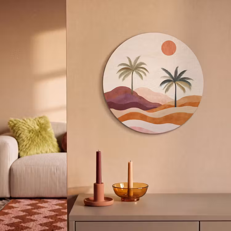 Akoestisch schilderij rond - Palmbomen - Abstract - Zon - Heuvels — 3