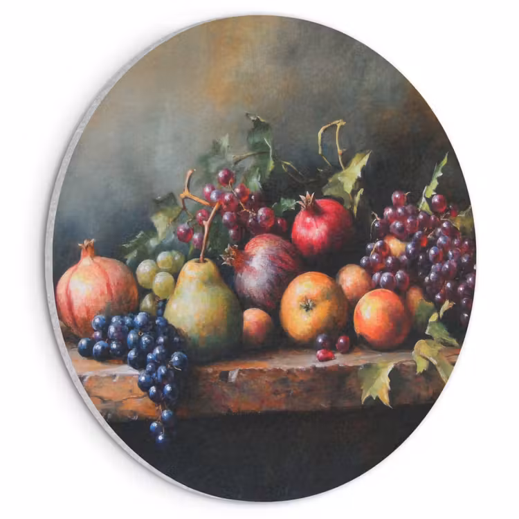 Akoestisch schilderij rond - Rustiek - Stilleven - Fruit — 1