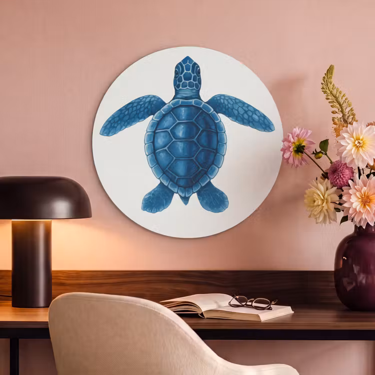 Akoestisch schilderij rond - Schildpad - Blauw - Schild — 2