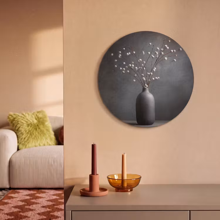 Akoestisch schilderij rond - Takken - Vaas - Bolletjes - Wit — 3