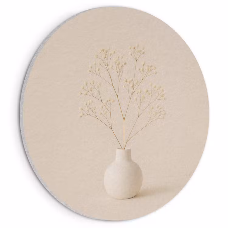 Akoestisch schilderij rond - Vaas - Takken - Bloemetjes - Wit — 1