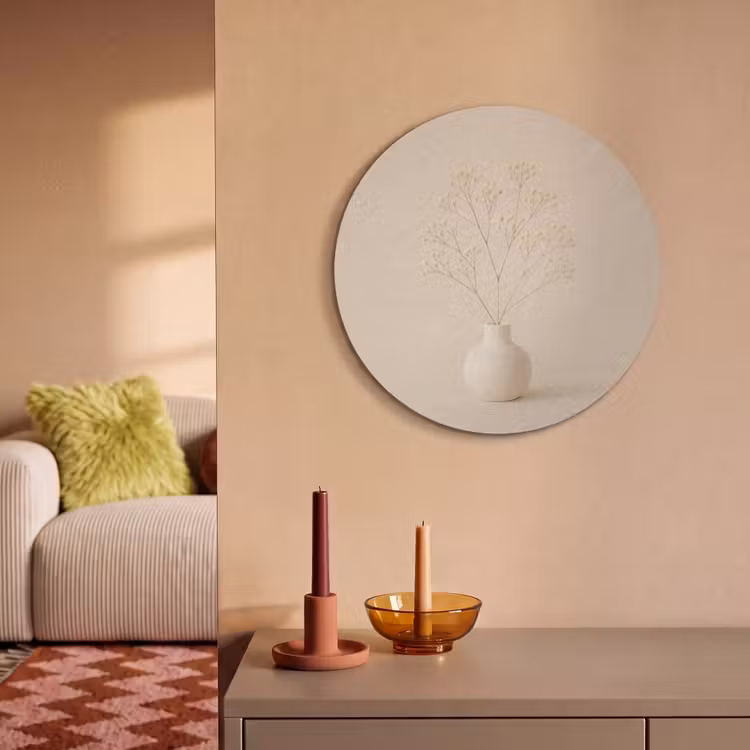 Akoestisch schilderij rond - Vaas - Takken - Bloemetjes - Wit — 3
