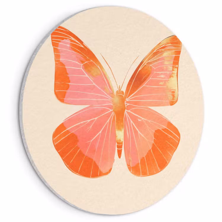 Akoestisch schilderij rond - Vlinder - Minimalistisch - Roze — 1