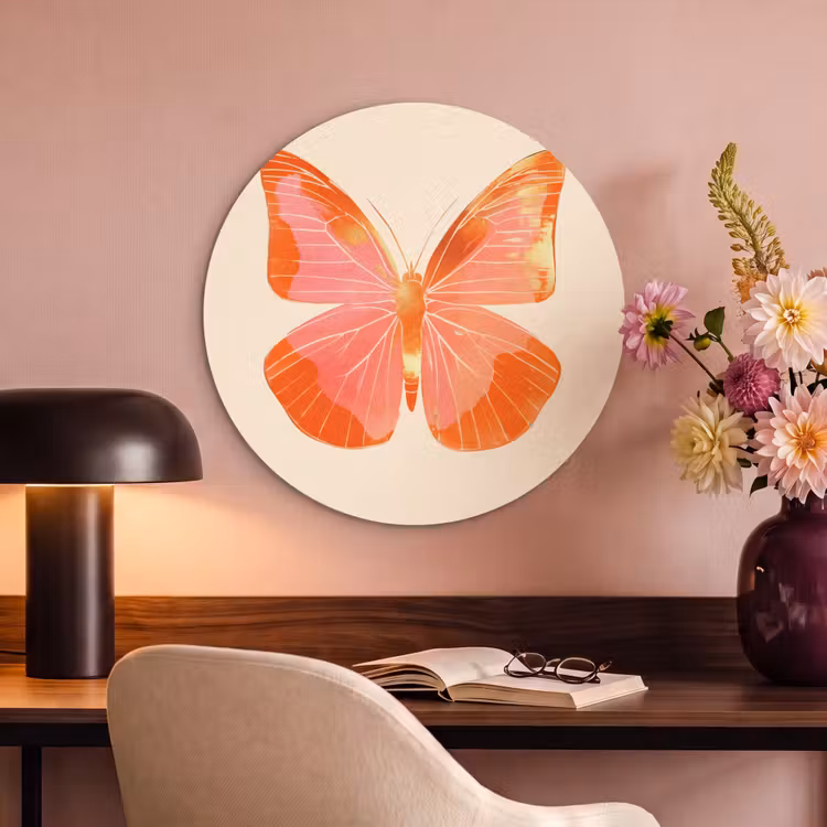 Akoestisch schilderij rond - Vlinder - Minimalistisch - Roze — 2