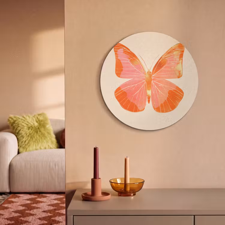 Akoestisch schilderij rond - Vlinder - Minimalistisch - Roze — 3